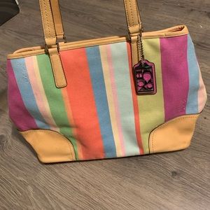 Coach Striped Canvas & Leather Shoulder Bag